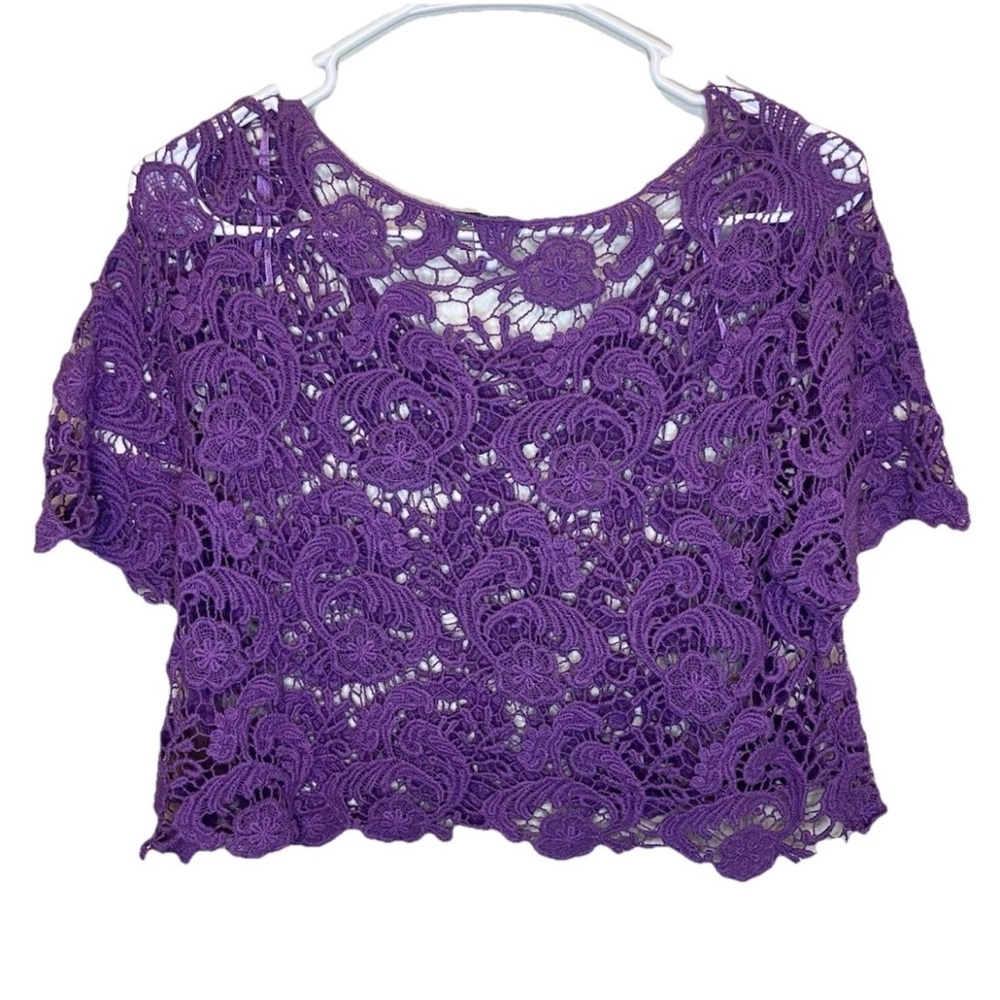 dELiA*s Women's Purple Lace Short Sleeve Crop Top Size XL EUC Y2K Style Vintage - Picture 6 of 6